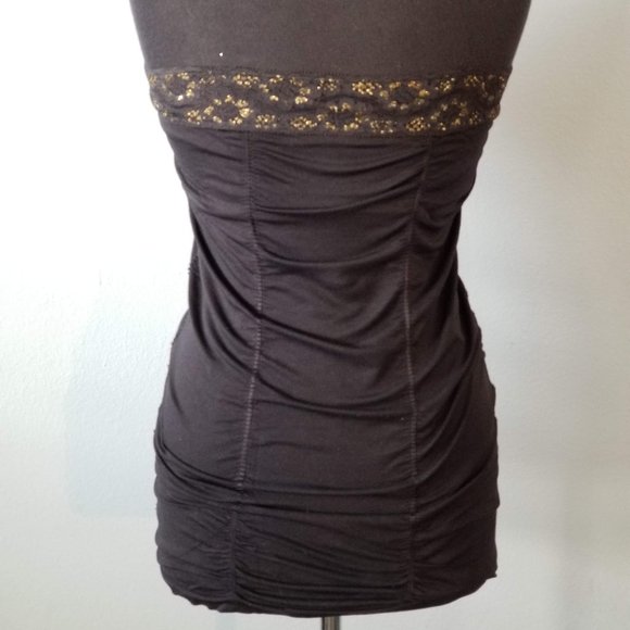 Guess Stretch Sleeveless Tank with Gold Lace - Picture 2 of 3
